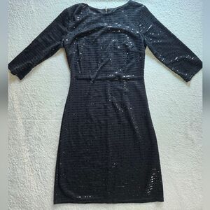 New Black 3/4 Sleeve Sequin Cocktail Dress Sz 6 Womens